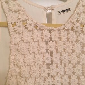 Garage Cream Crochet Flower Tank Top